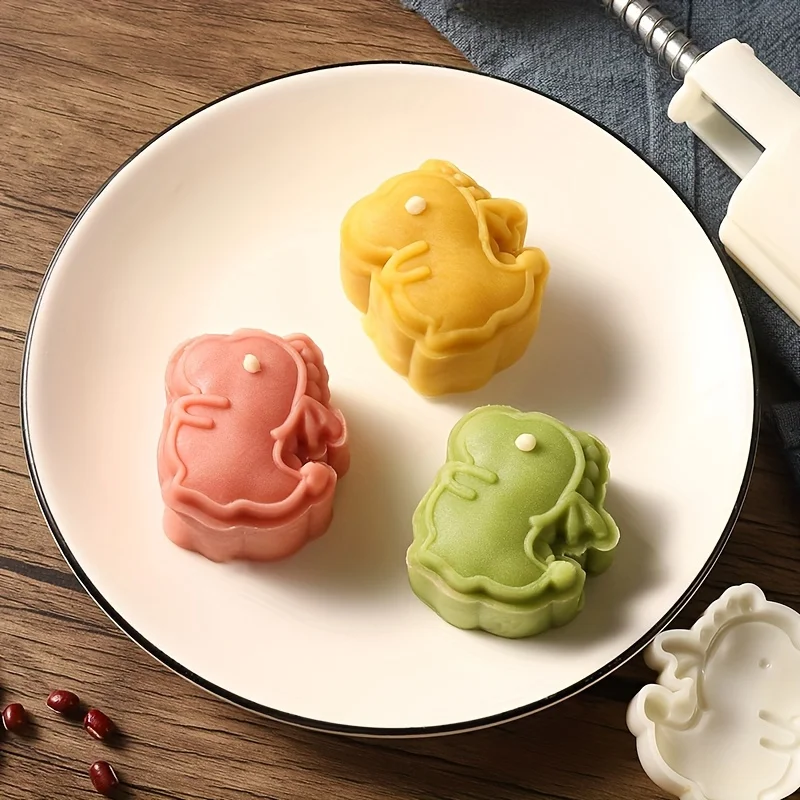 Cute Dinosaur Shape Pastry Mold,Including 1 Mold And 2 Stamps,DIY Hand Press Moon Cake Stamps,Mung Bean Cake,Cookie,Cake Mold