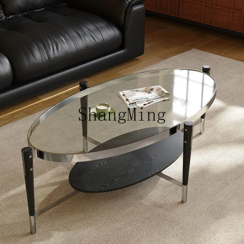 

DHY minimalist coffee table oval living room home glass antique style