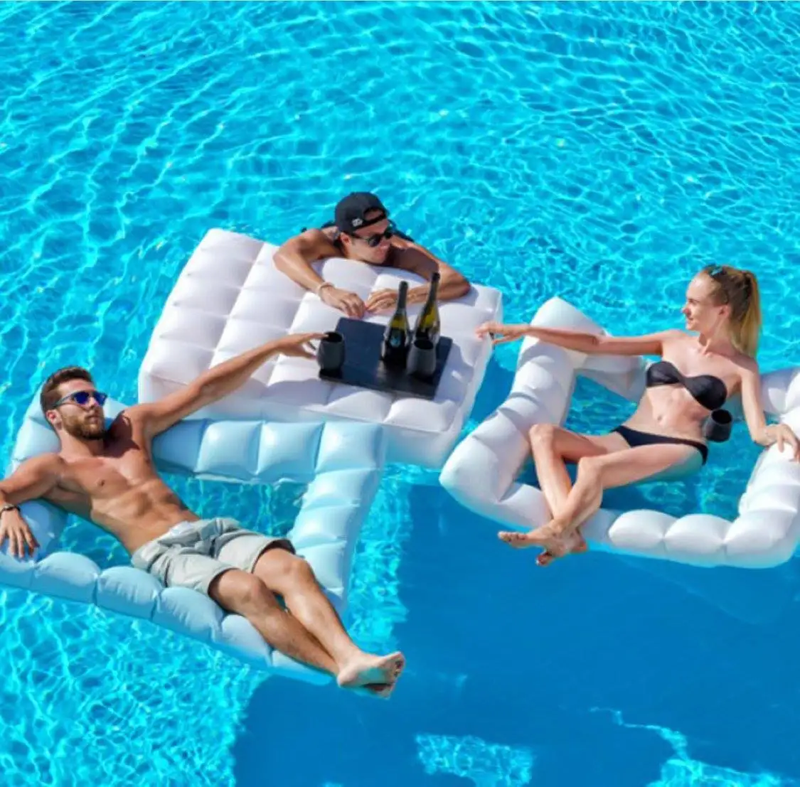 Luxurious Canopy Lake Floating Party Platform Aqua Float Airtight Deck Commercial Inflatable Water Floating _Sofa