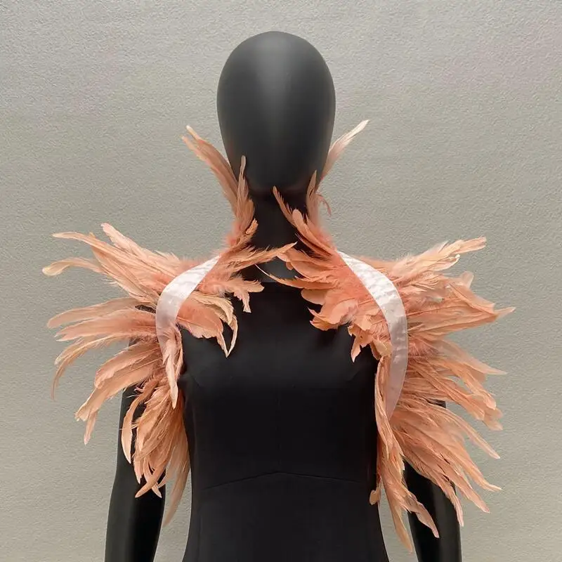 Gothic Frauen Schal natürliche Feder schwarz gefälschten Kragen Schal für Männer Frauen echte Feder Schal Halloween Party Cosplay – Detail 16