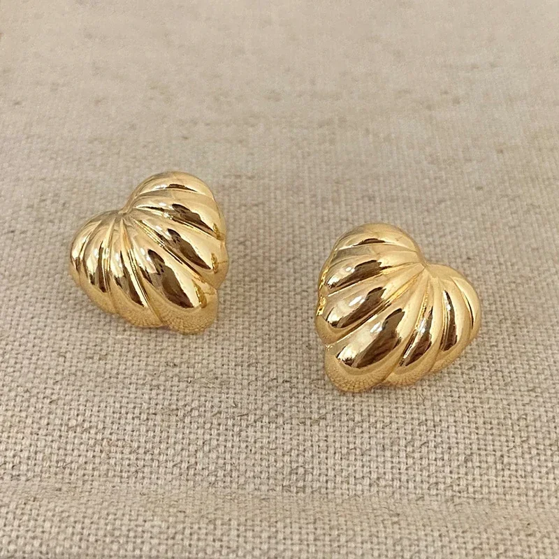 

Настоящее серебро 925 пробы, 14-каратное золото, полосатые серьги-гвоздики в форме сердца для женщин, винтажные ювелирные изделия, минималистичный индивидуальный аксессуар