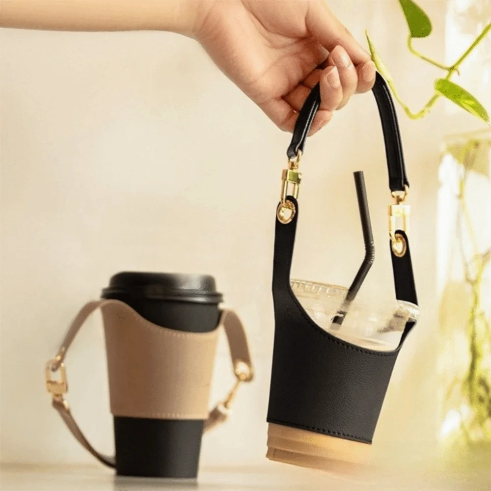 Portable Design Leather Cup Cover PU Insulating Function Cup Holder Universal Fit Carrying Strap Water Bottle Sleeve Coffee Cups