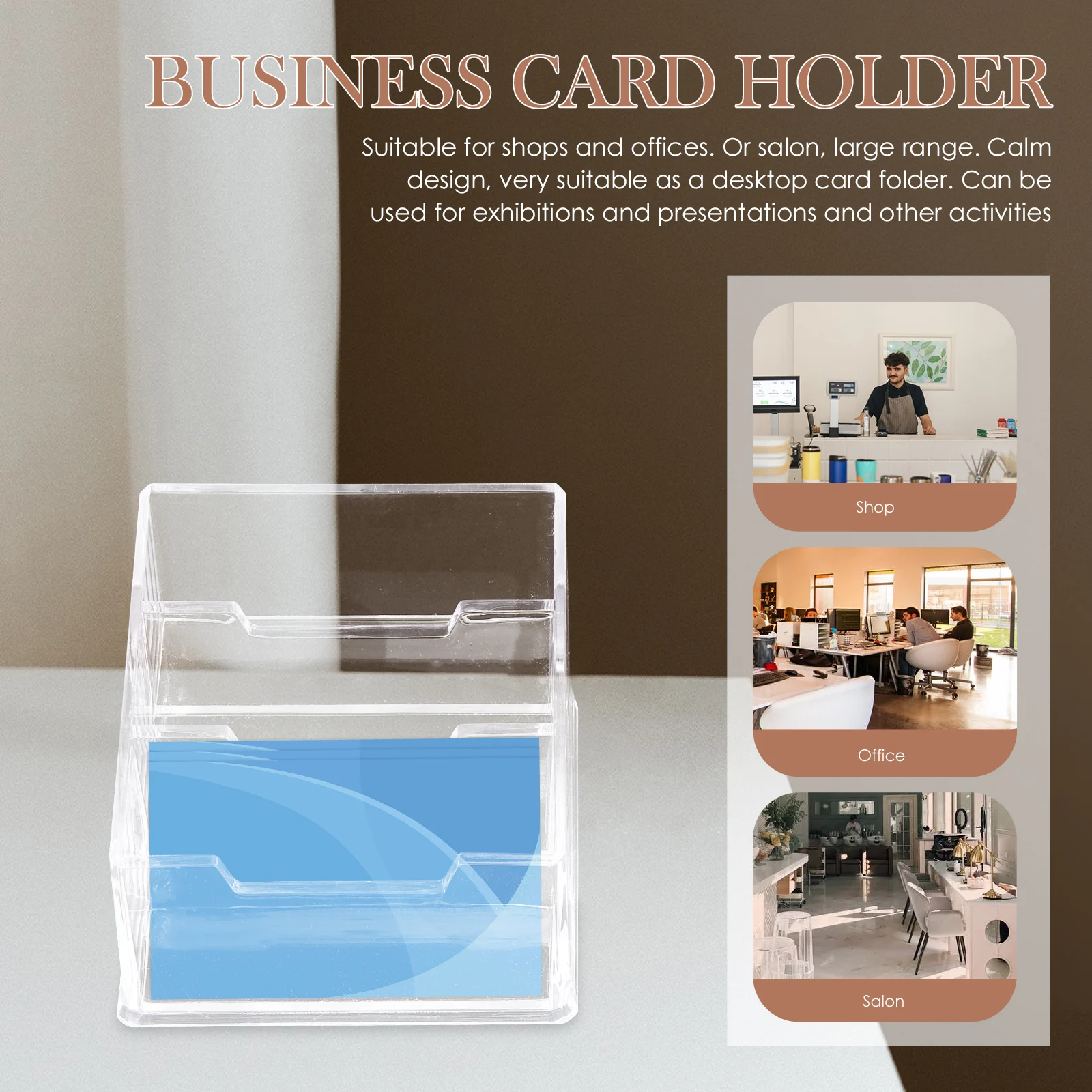 

2pcs Acrylic Business Card Holders Multi-Function Desktop Card Stand Office Supply Large Capacity Non-Slip Base Transparent