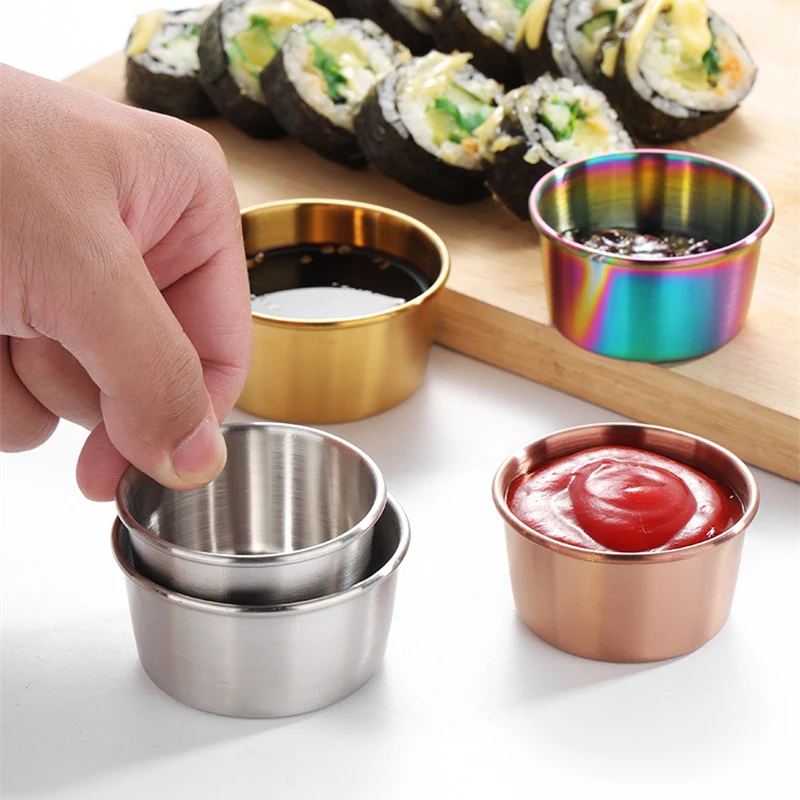 60/80ml 304 Stainless Steel Small Sauce Cup Kitchen Food Snack Seasoning Dish Salad Ketchup Dipping Saucer Container for Picnic