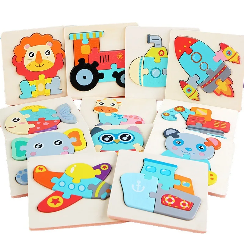 

High Quality 3D Wooden Puzzles Educational Cartoon Animals Early Learning Cognition Intelligence Puzzle Game For Children Toys