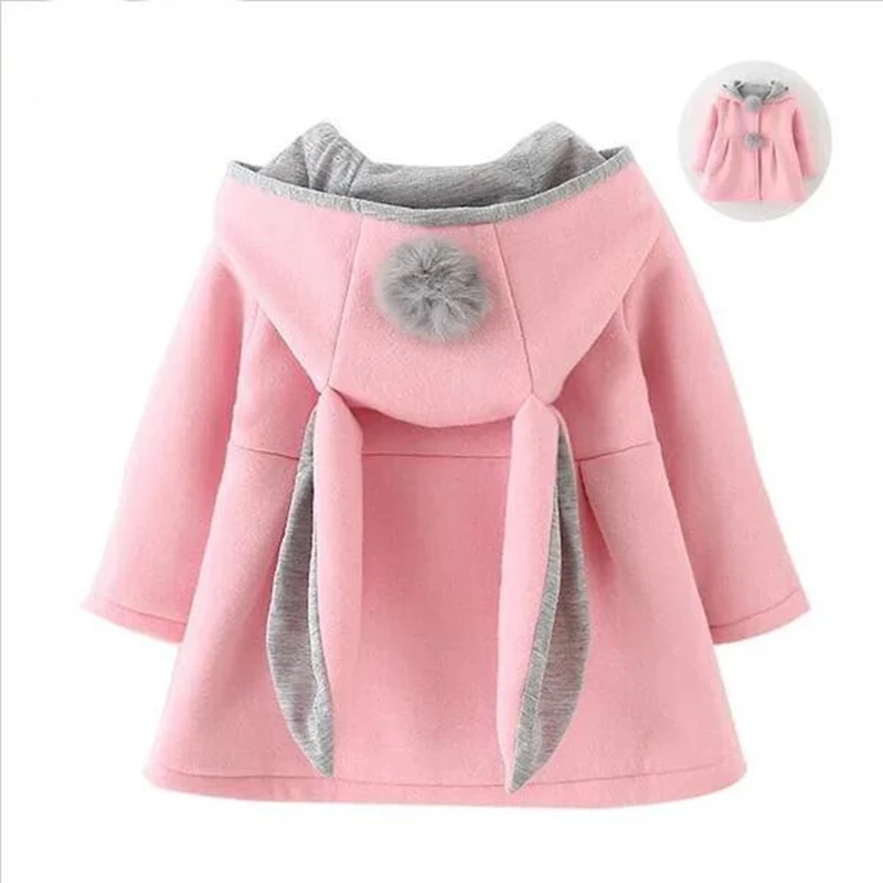 Cute Rabbit Ear Hooded Girls Coat Autumn Winter Warm Kids Jacket Outerwear Children Clothing Baby Tops Girl Coats 6month - 5T