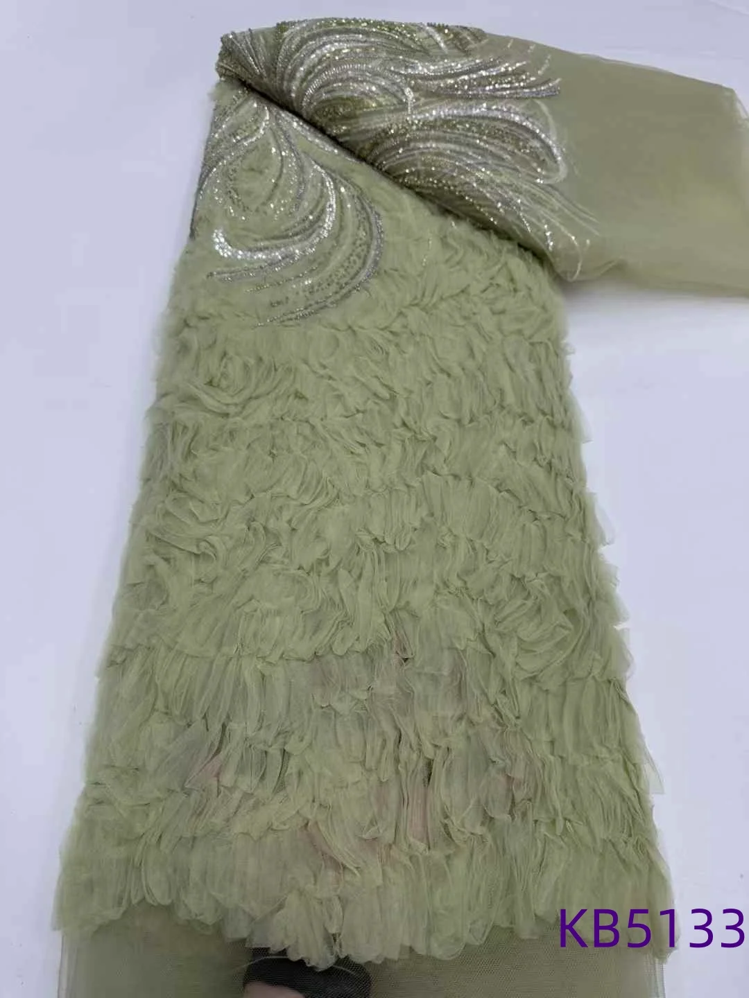 ビーズレース アフリカレース生地 5ヤード 高品質 2025 ビーズ付きレース生地 スパンコール付きチュールレース生地 裁縫用 KB5134