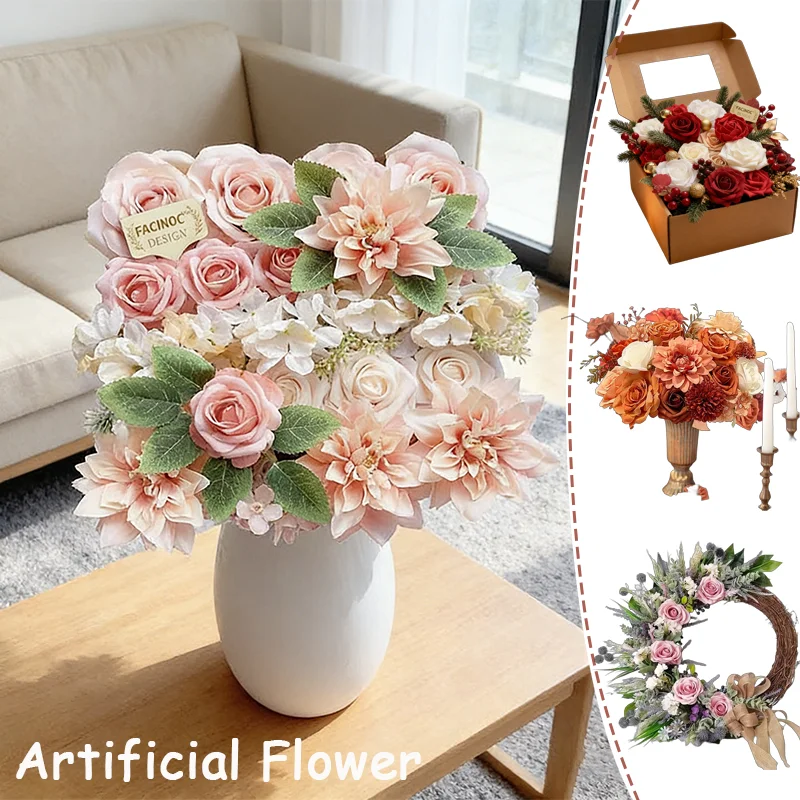 

High Quality Artificial Rose Bouquet Beige/Pink Mixed Fake Flowers for Wedding Home Decor Valentine’s Day Christmas Table Vase