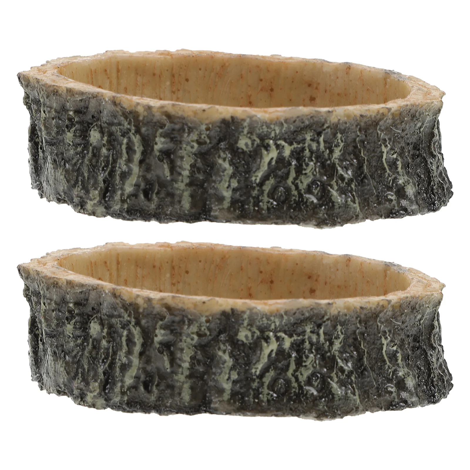 

2Pcs Reptile Food Basin Natural Wood Pet Feeding Bowl Tortoise Snake Lizard Water Feeder Supplies