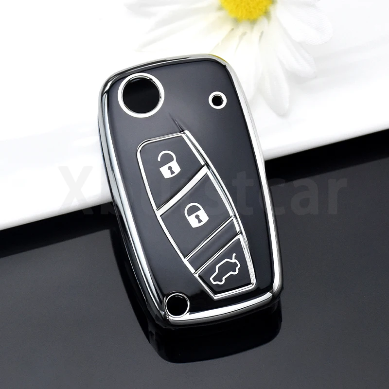 TPU 3 Buttons Car Flip Key Case Cover Shell Fob Accessories For FIAT Panda Stilo Punto Doblo Grande Bravo 500 Ducato Minibus