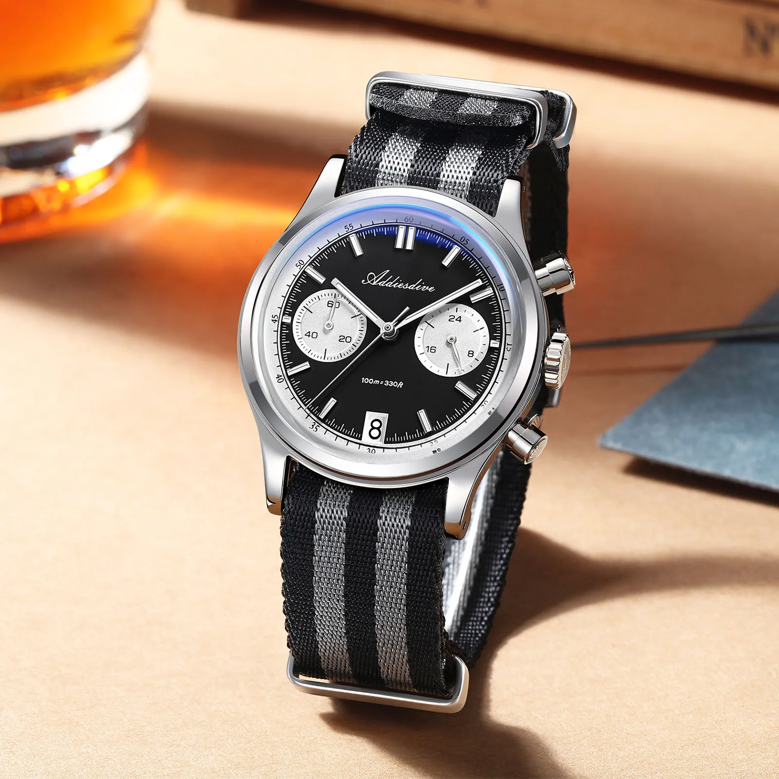 

ADDIESDIVE VK64 Chronograph Quartz Watch 100M Waterproof Bubble Mirror Glass Watches BGW9 Luminous Stainless Steel Male Clock