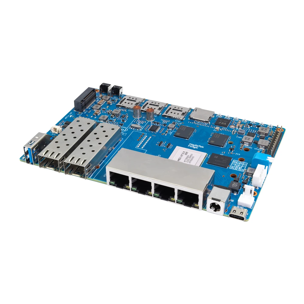 MT7988A Filogic 880 con dos puertos SFP de 10Gbe Banana Pi BPI-R4 Router mPCIE Wifi 7 Soporte inalámbrico Personalización de la función POE