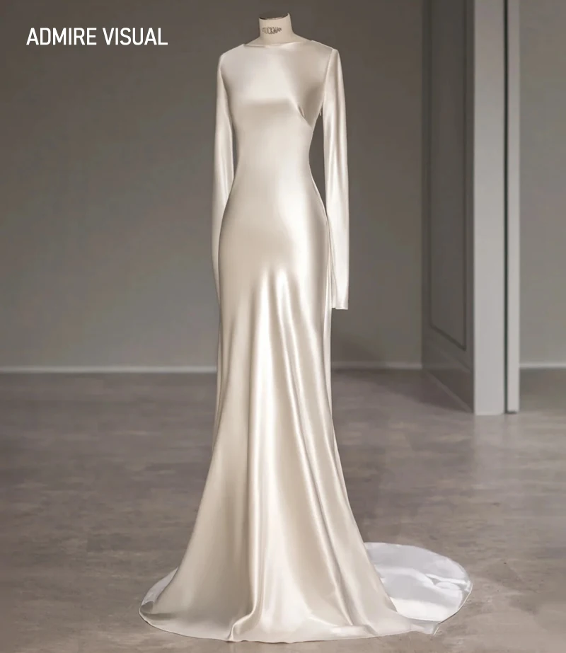 Nieuwste Trouwjurk Schede Satin O-hals Hals Volledige Mouwen Met Lange Open Back Custom Made Plus Maten Vestidos De novias