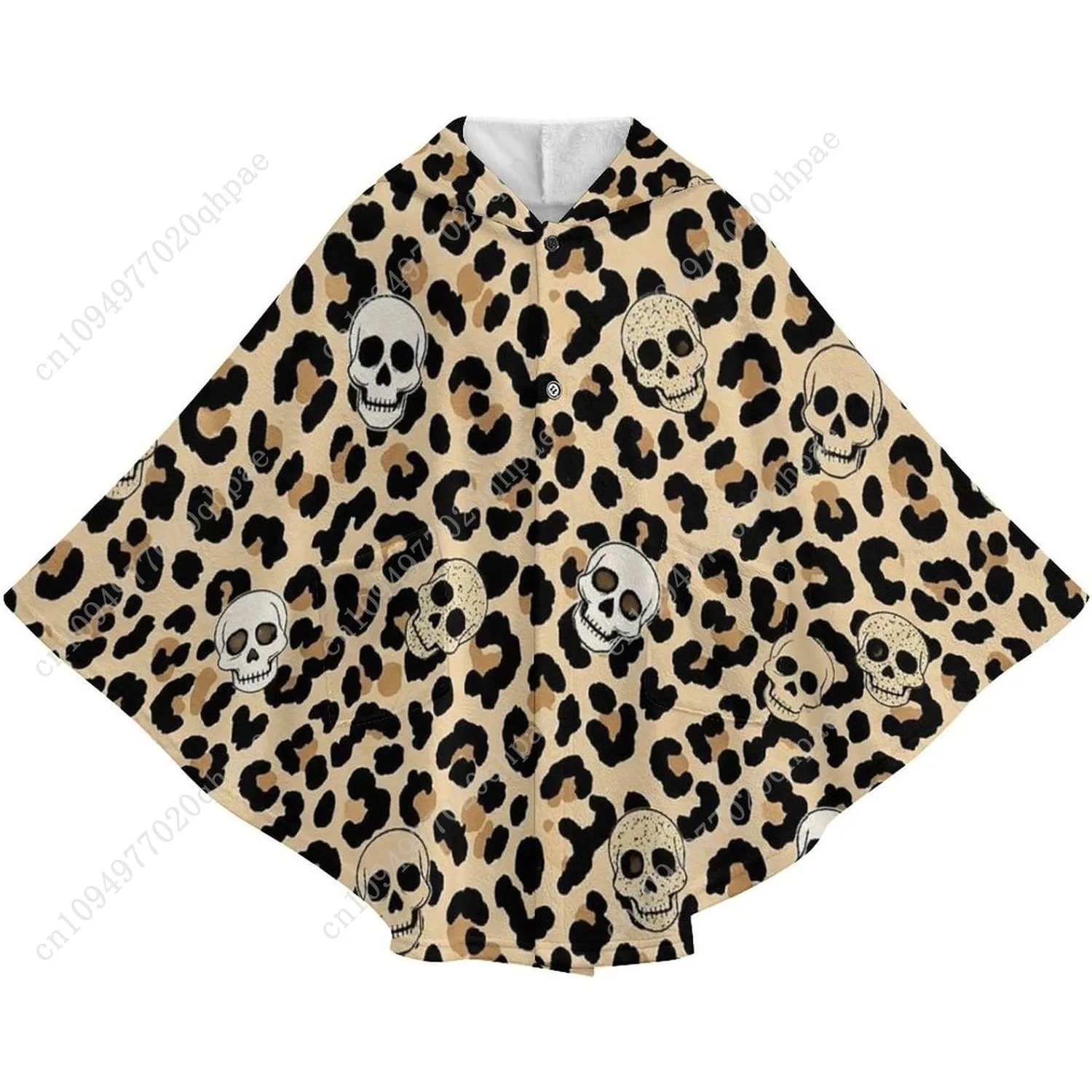 سترة بطانية مريحة من الفلانيل، هوديي كبير الحجم على شكل جماجم الفهد مع جيوب للأطفال والمراهقين #4