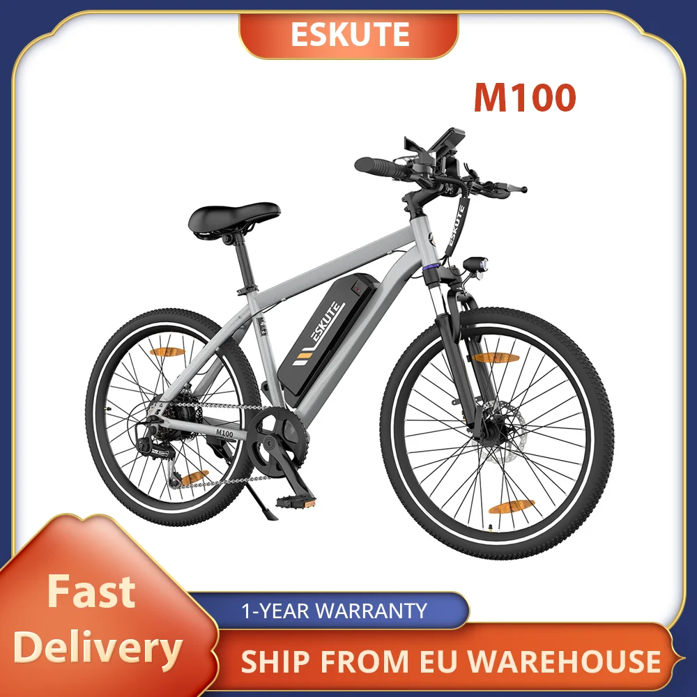 ESKUTE M100 Electric Bike, 250W Brushless Motor, 36V 10.4Ah Removable Battery, 27.5*1.95' Tires, 25km/h Max Speed, 50-60km Range