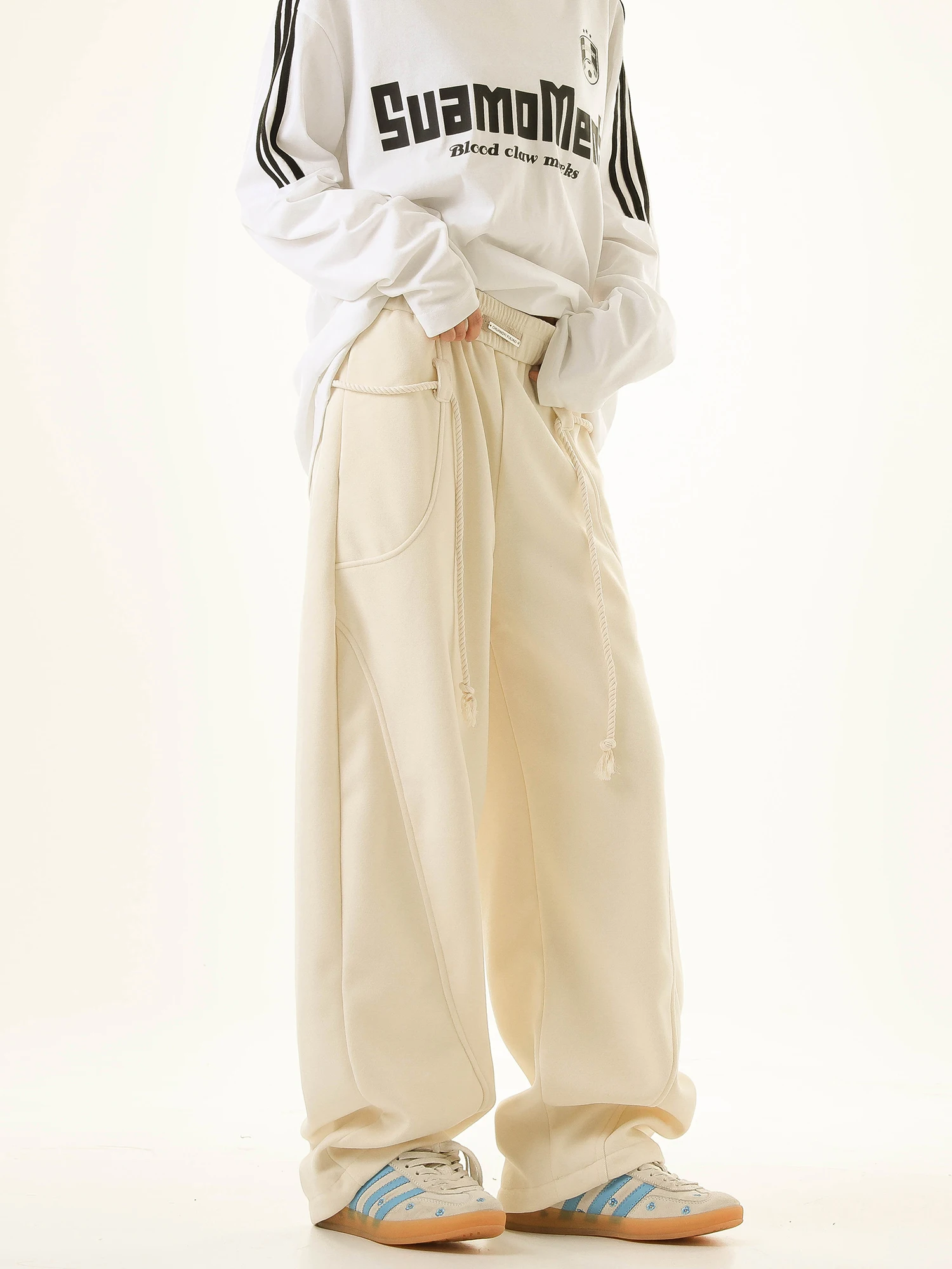 

American Retro Sport Dstring Casual Pants Straight Leg Street Dance Hip Hop Loose Fit Autumn Winter Men Women Pants