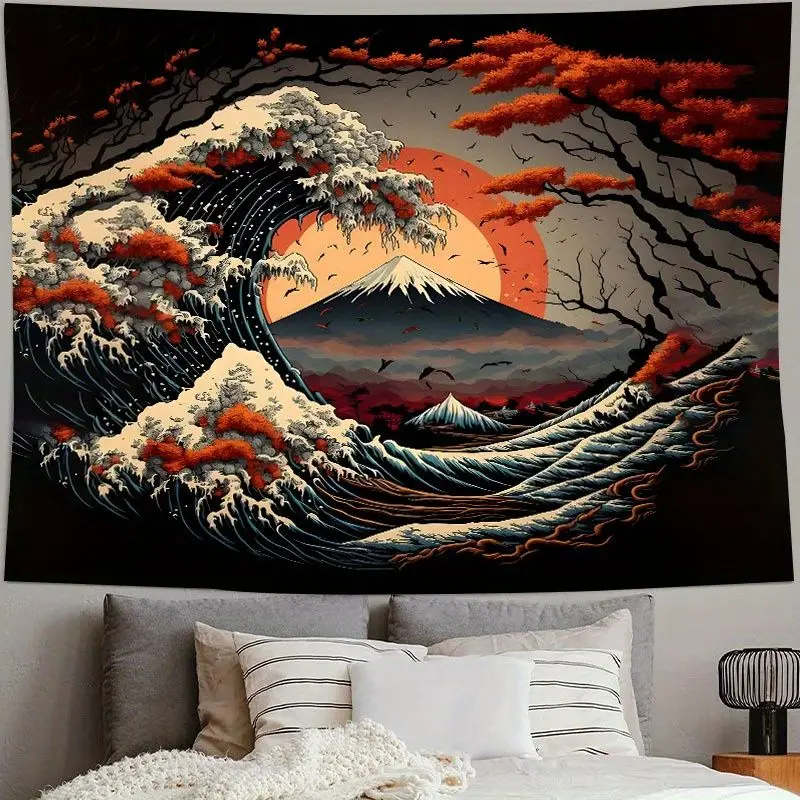 Ukiyo-e “The Great Wave off Kanagawa” Tapestry, Japanese-Style Wall Hanging, Vintage Art Decor for Living Room and Home Wall