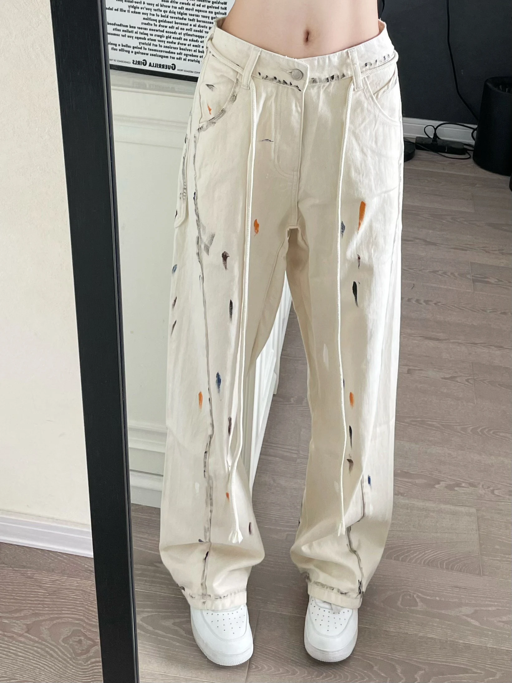 جينز رجالي من American High Street Splaed Ink Apricot بنطال جينز عصري فضفاض مستقيم شبابي غير رسمي من القطن