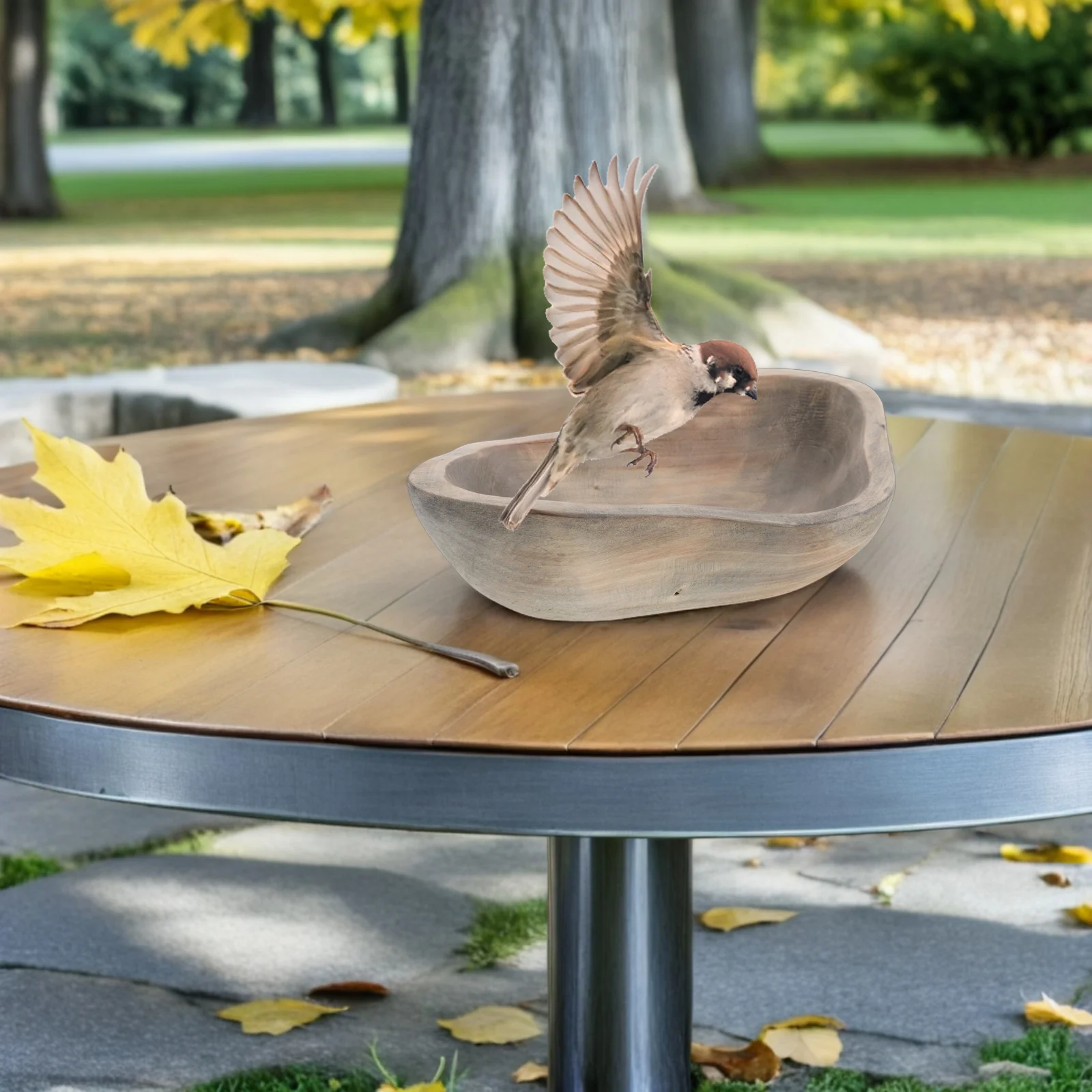 

Wooden Butterfly Water Bowl Rustic Bird Bath Bowl for Garden Outdoor Hummingbird Feeder Wild Bird Watering Station