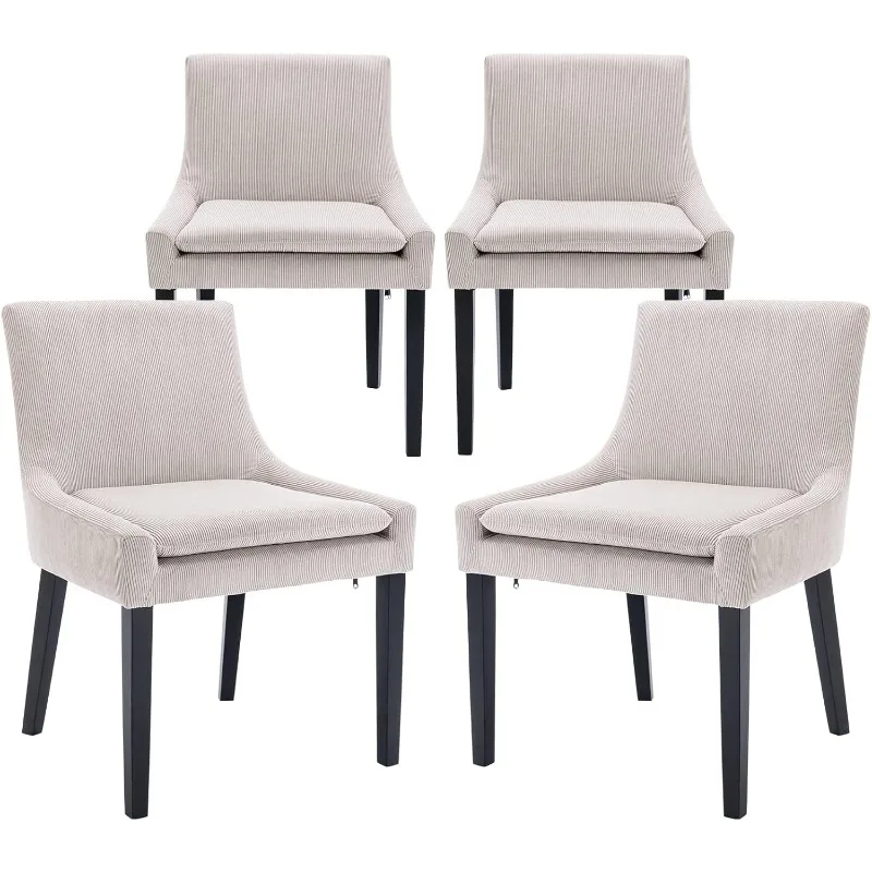 Modern Dining Chairs Set of 4,Upholstered Corduroy Accent Side Leisure Chairs with Mid Back and Wood Legs for Living Room/Dining