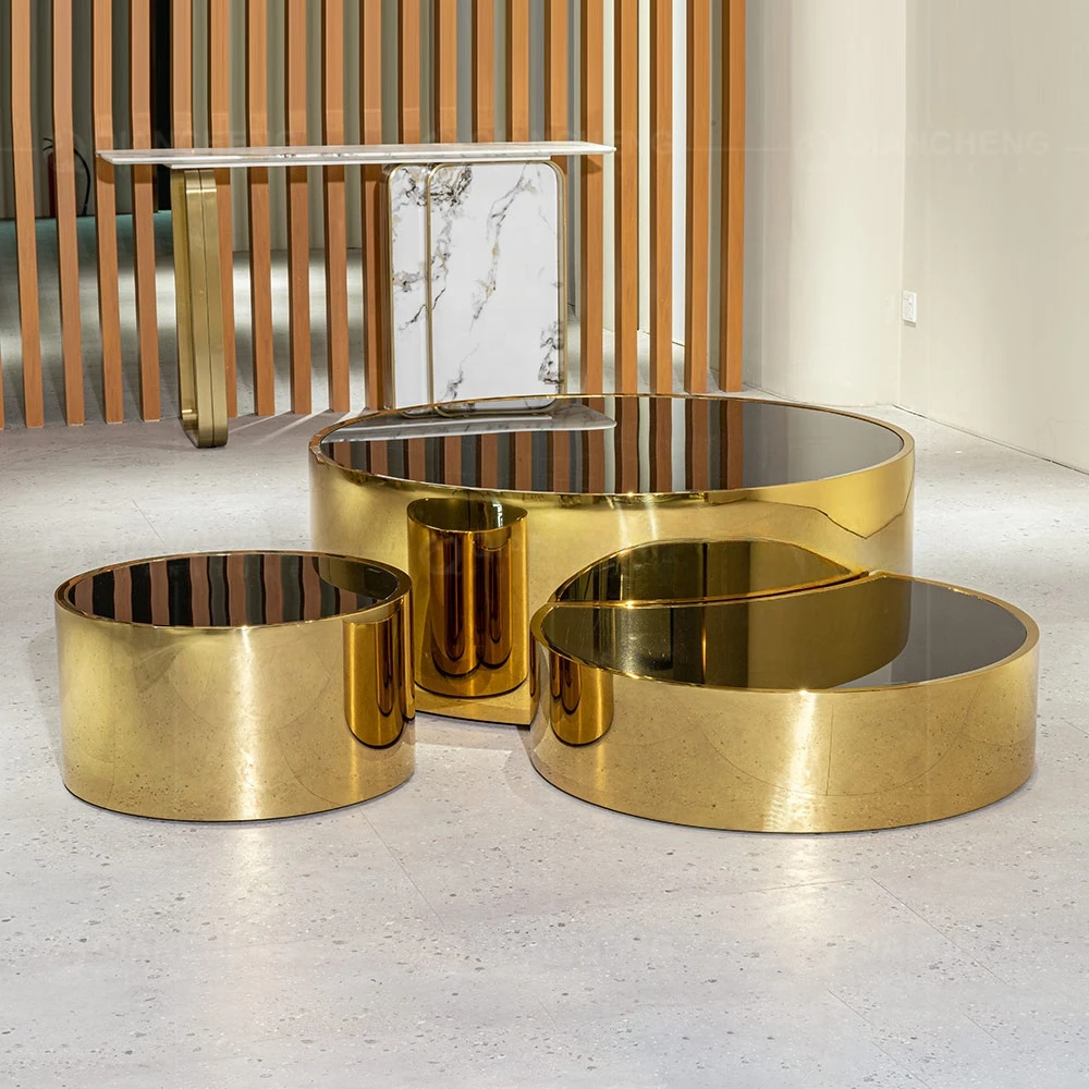 Wholesale foshan manufacturer end side table living room furniture supplier luxury modern hotel coffee table set stainless steel