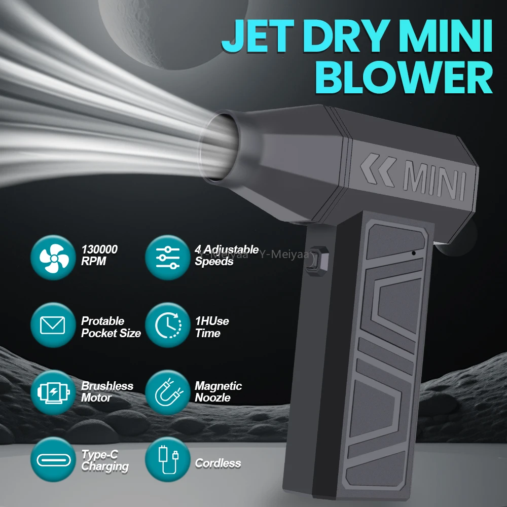 

Turbo Jet Fan Electric Air Duster Portable 130000RPM Cleaning Blower Tool Car Blowing Snow 4 Gears Adjustable Type-C Charging