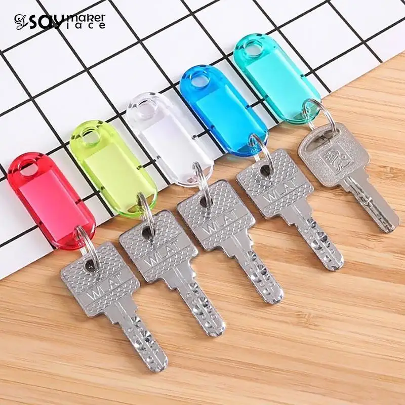 10pcs/lot Crystal Clear Plastic Key Tag With Split Ring Label Double Sided Display Window For DIY Keychain Kit Craft Material