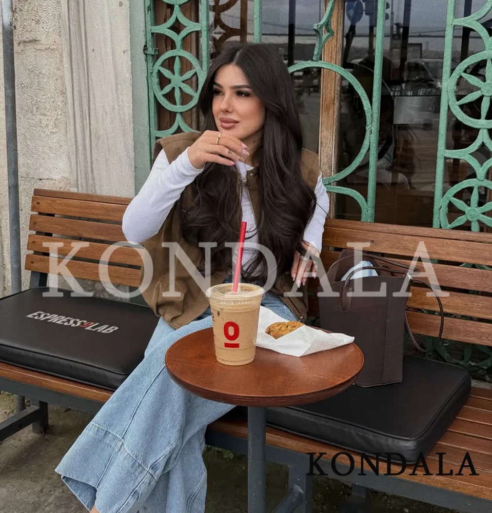 KONDALA Women Vintage Casual Zipper Vest Spring Summer Trendy High Street Vest New 2026 Fashion Ladies Sleeveless Balloon Vest