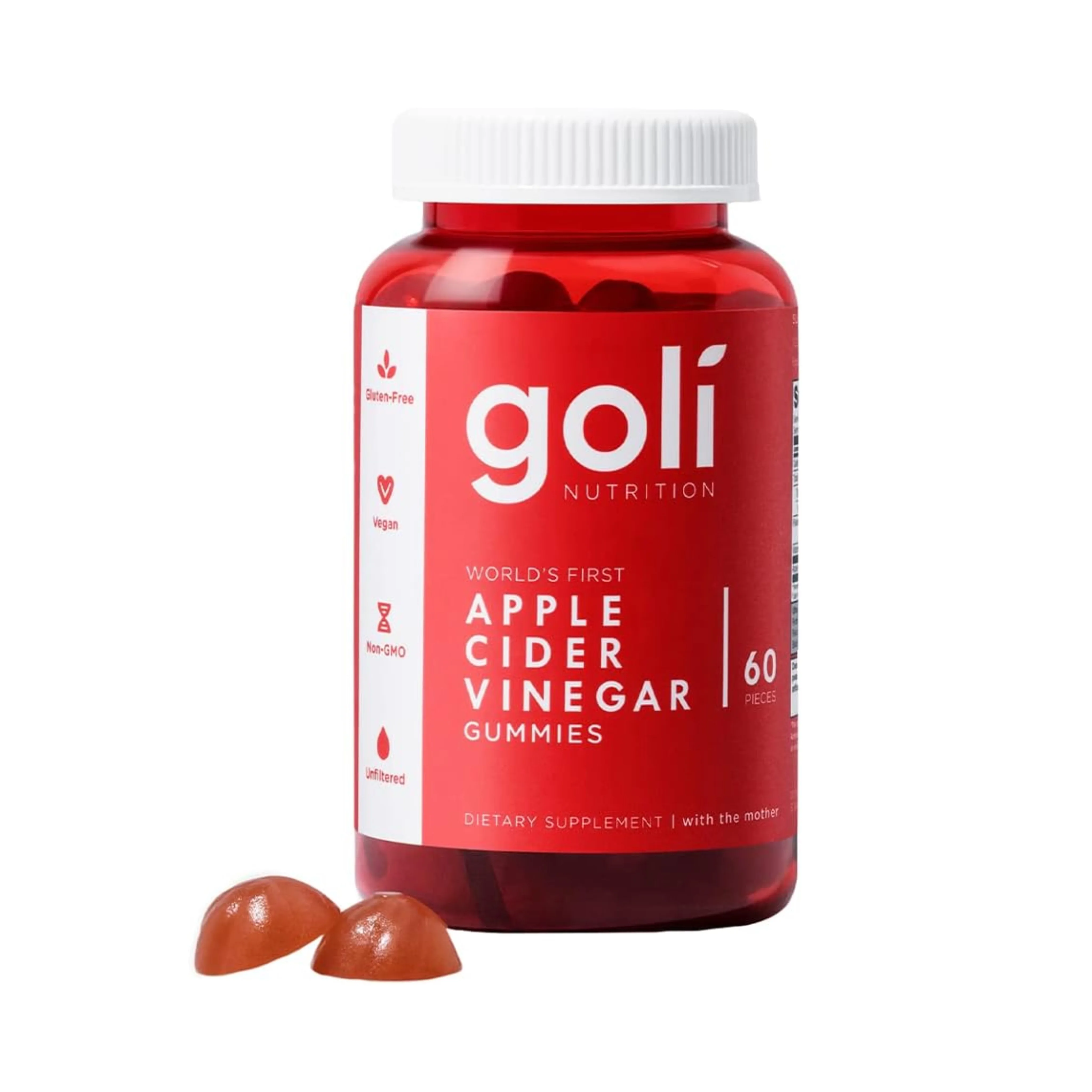 Goli Apple Cider Vinegar Gummy Vitamins - 60 Count - Vitamin B12, Gelatin-Free, Gluten-Free, Vegan & Non-GMO