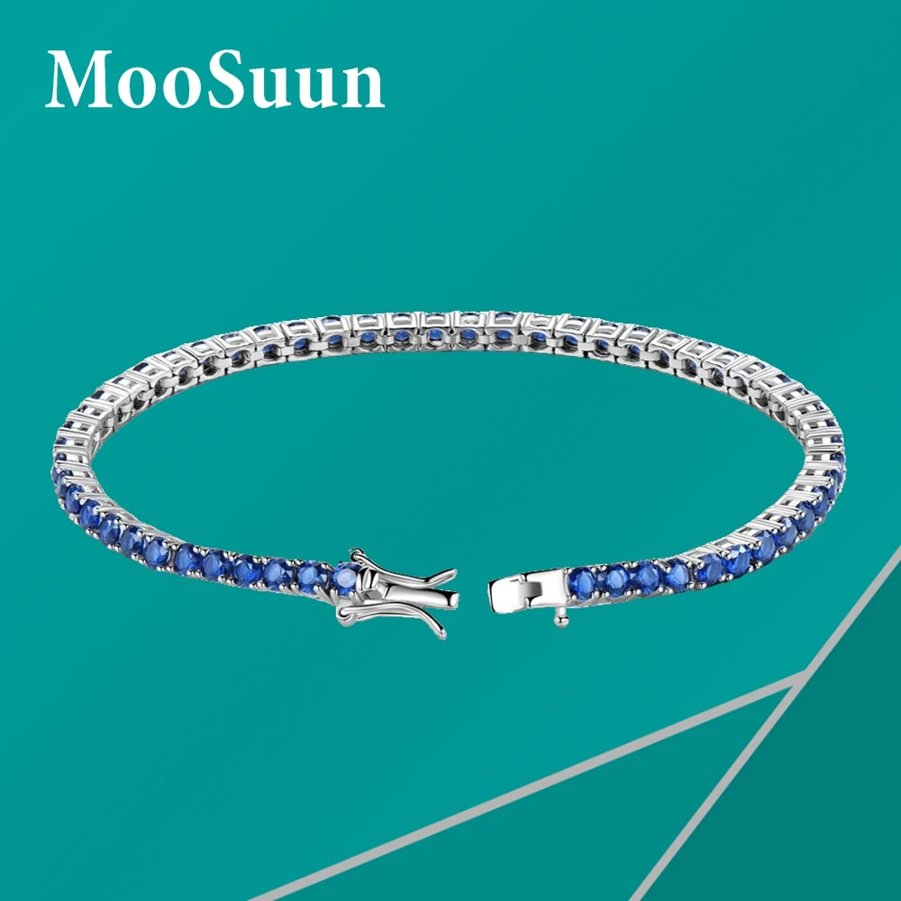 

MooSuun Luxury 0.5ct 5mm Lab Sapphire Ruby Emerald Tennis Bracelet for Women Men S925 Sterling Silver Fine Jewelry