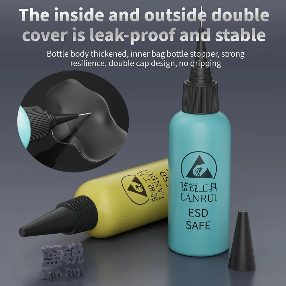 LANRUI 60ml Leak-proof Antistatic Solvent Bottle with 1 Needle for Phone Repair Alcohol Glue Rosin Liquids Flux Dispensing Tool