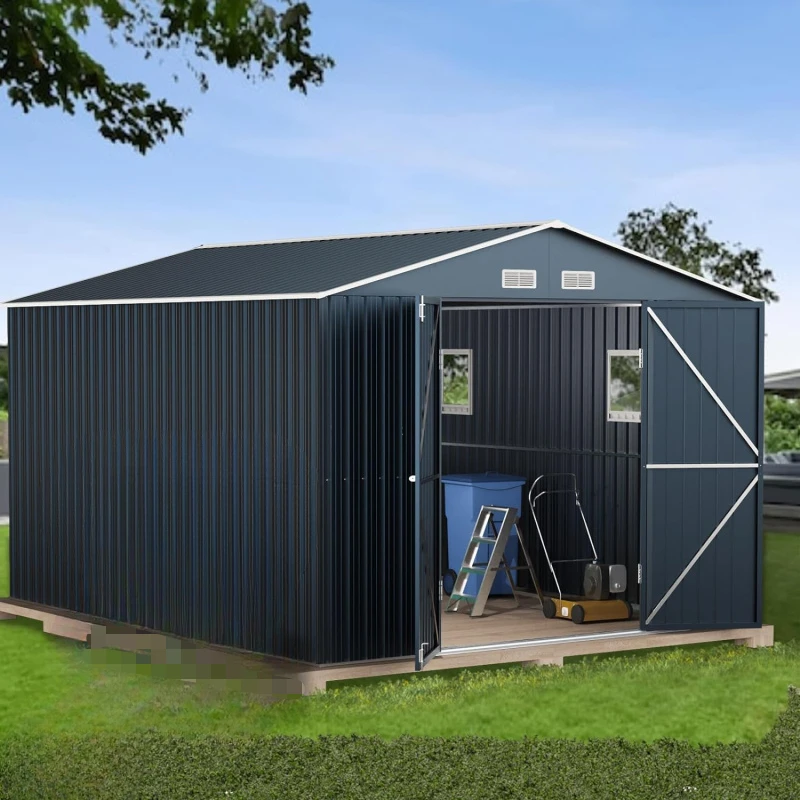 10X12X7.5 FT Outdoor Steel Storage Shed with Lockable Doors,2 Windows,Transparent Roof Panels(Wood Panels & Frame Floor Not Incl