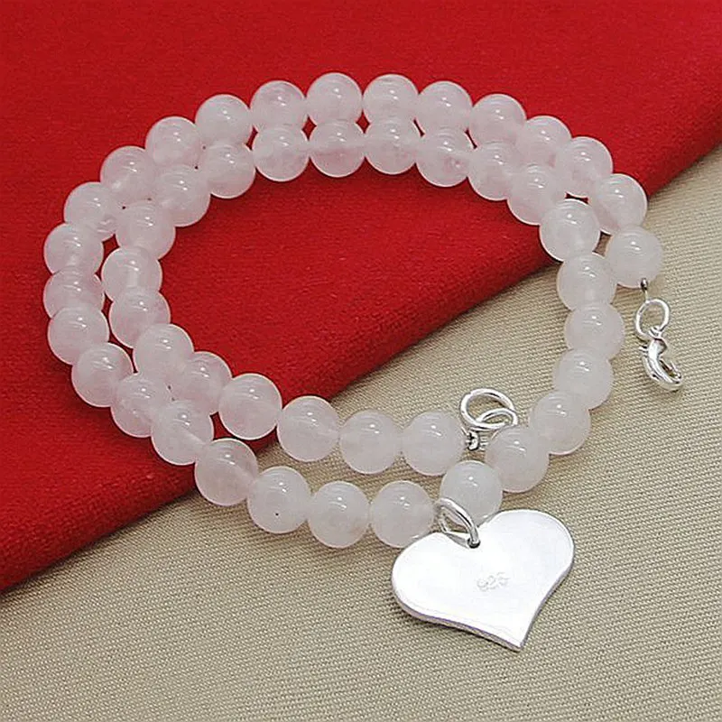 

Luxury 925 Sterling Silver Pink Pearl Heart Necklaces For Women Engagement Wedding Fine Jewelry Fashion Party Gift Wholesale