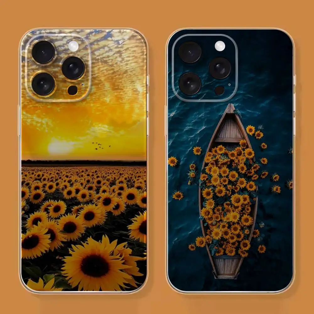 

Beautiful Yellow Sunflower Phone Case For iPhone 16,15,14,13,12,11 Plus,Pro,Max,XR,XS,X,7,8 SE,Mini Transparent Silicone Soft