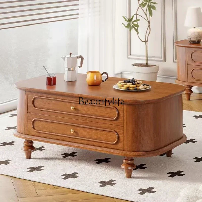 

35**French retro solid wood TV cabinet cherry wood simple Nordic small apartment coffee table