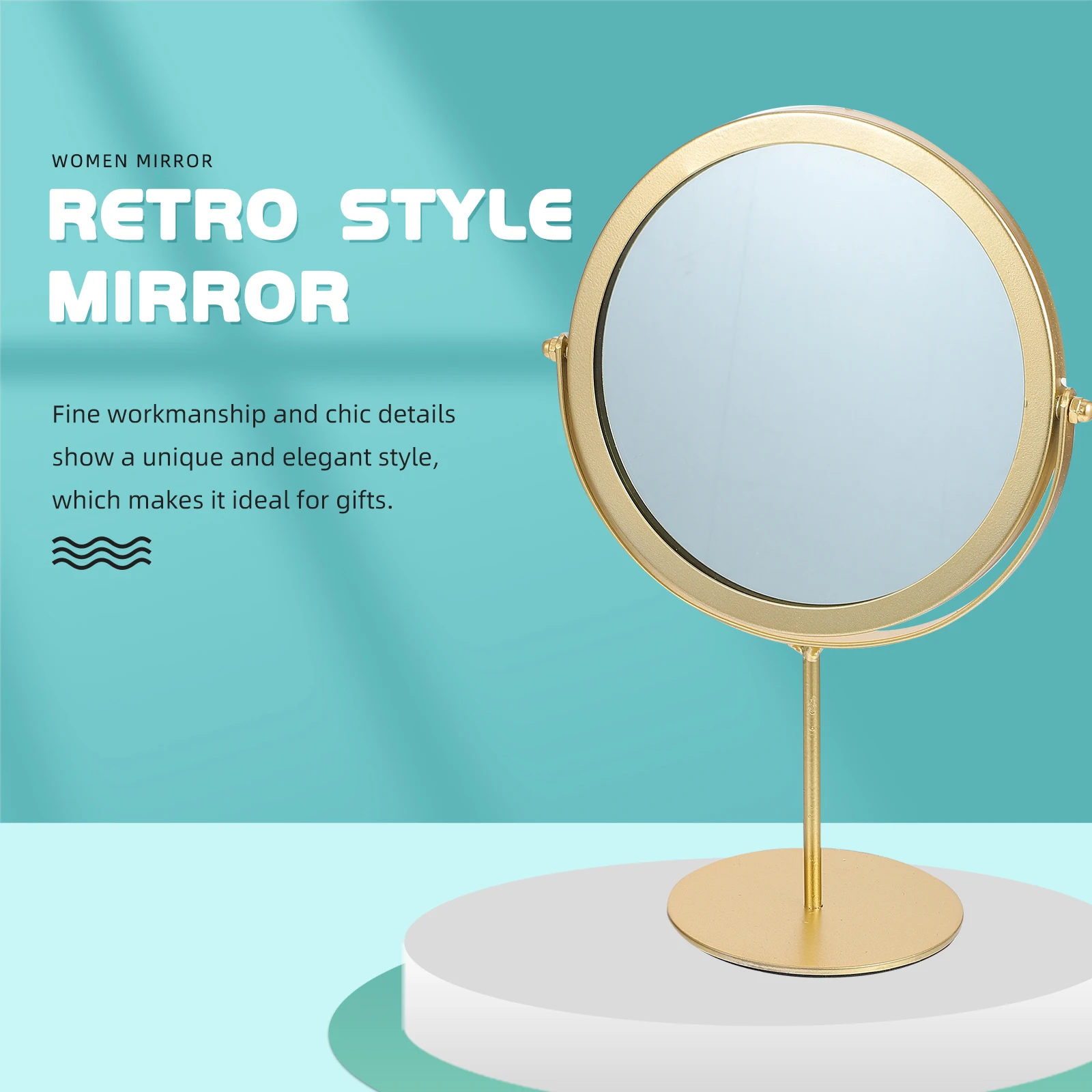 Espelho de maquiagem de metal rotativo, mesa de alta definição, vaidade, quarto, banheiro, viagem, transparente, sem distorção, durável