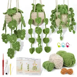 Kaobuy 1/2/3Pcs Crochet Kit for Beginners Leaf Potted Plant Crochet Starter Kit with Complete for Beginners Decoration