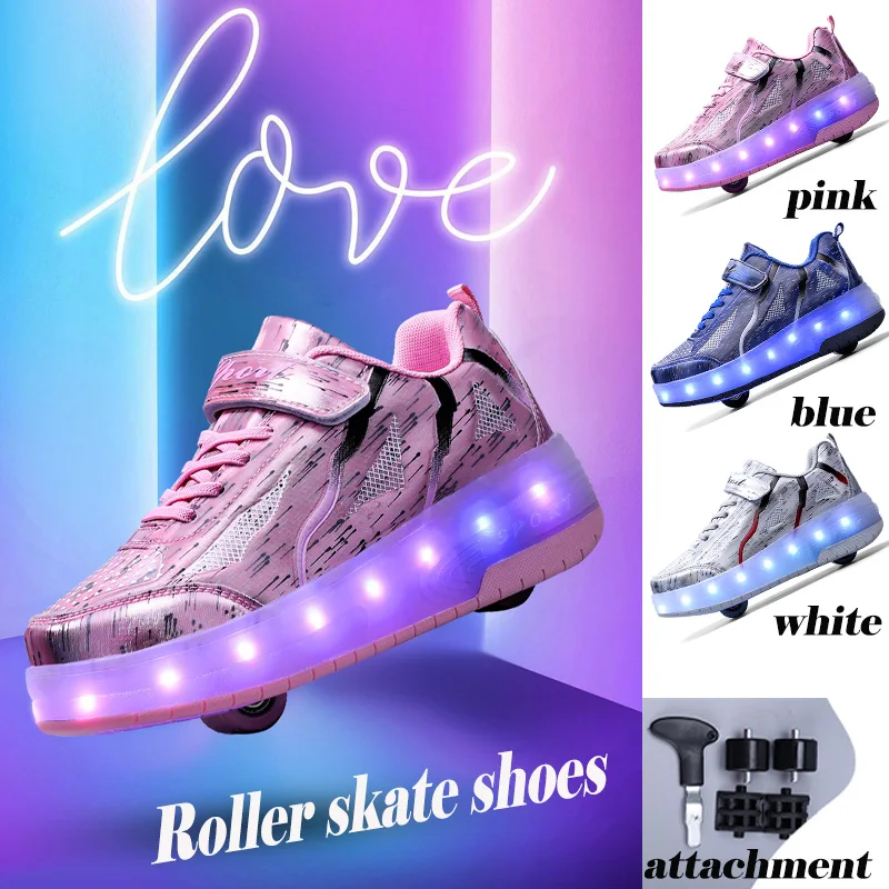 Kids LED Luminous 2-Wheel Children's Roller Skates Boys Girls Fashion Outdoor Sports Shoes Children's Gifts Wheeled Shoes