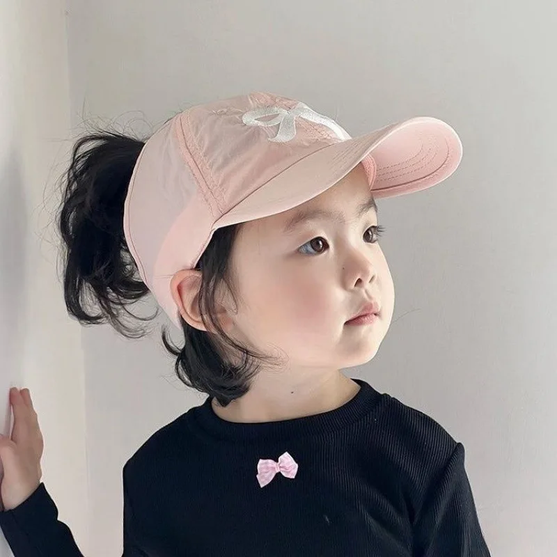 Girls Summer Quick-dry Bow Embroidery Baseball Caps Semi-hollow Top Sun Hat Korean Fashion Sports Adjustable Sunscreen Cap