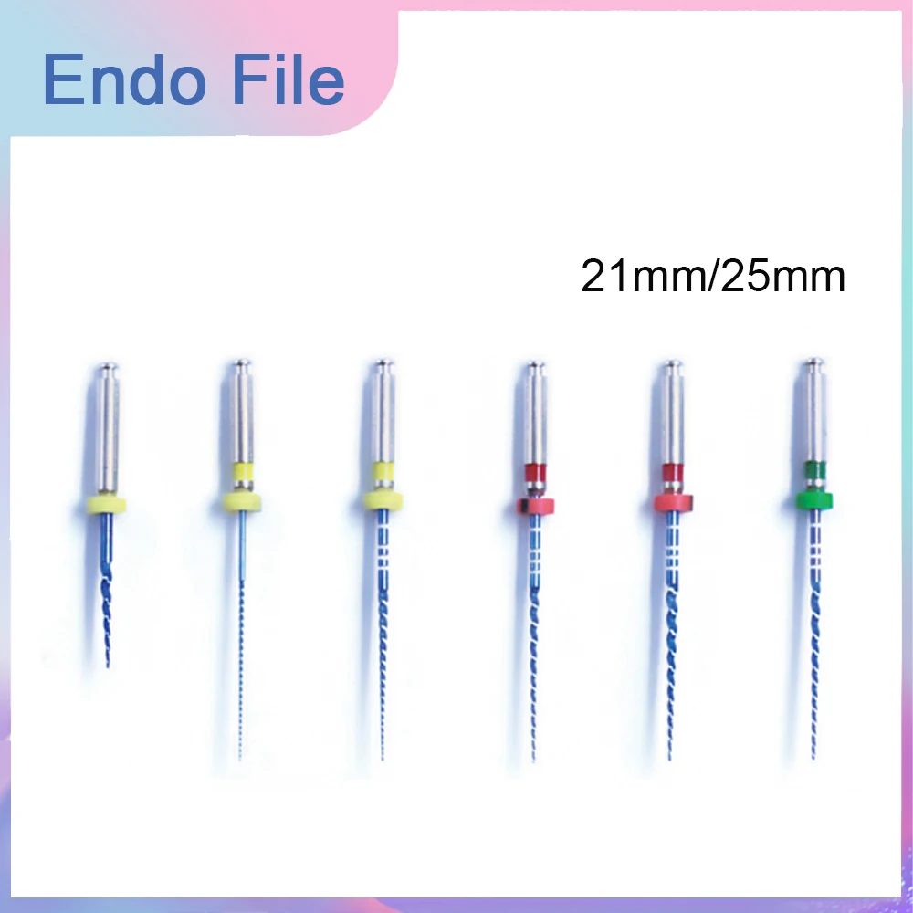 Dental Root Canal File 21/25MM Root Canal Taper Endodontic File Heat Activated Rotary File Flexible Dentist Instrument 6Pcs/Box