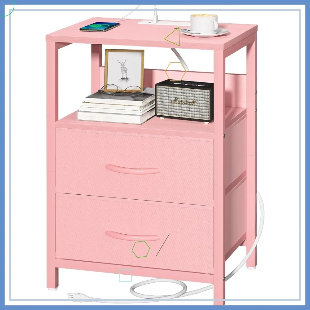 

Маленькая прикроватная тумбочка с зарядной станцией, тканевыми ящиками, USB-портами и розетками для спален и небольших помещений