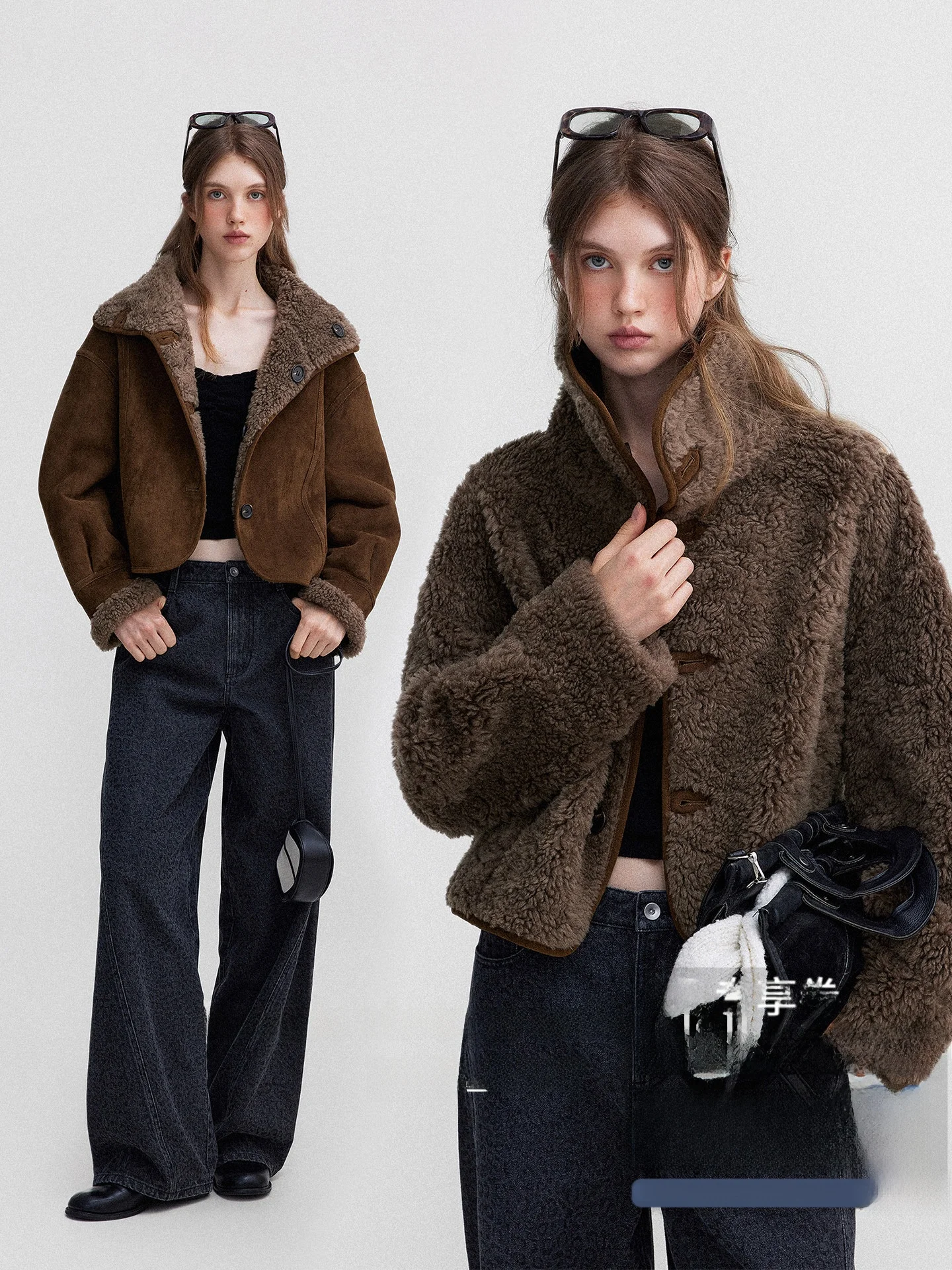 

Island Vintage Double-Sided Woolen Leather Fur Inteated High Waist ort Coat for Women Le Brand Loose Fit Winter Jaet