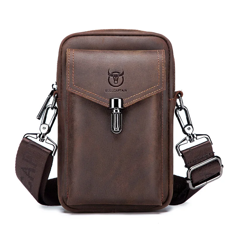 Retro Crazy Horse Leather Mobile Phone Pockets Leather Cowhide Wearing Belts Slung Pockets Small Bag One Shoulder Crossbody Bag