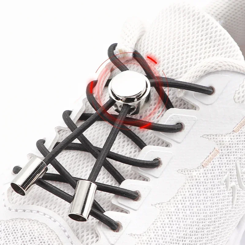 1Pair Elastic Laces Sneakers Metal Spring Buckle Round Shoelace Sports Shoelaces Without Ties Rubber Bands for Shoes Accessories