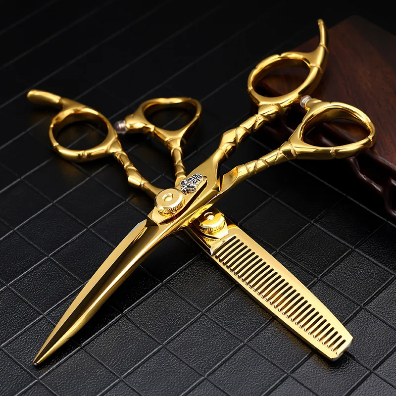 

6Inch Gold Dedicated Hair Stylist Hair Cutting Scissors Straight Snips Thinning Scissors Thin25-30%Scissors set