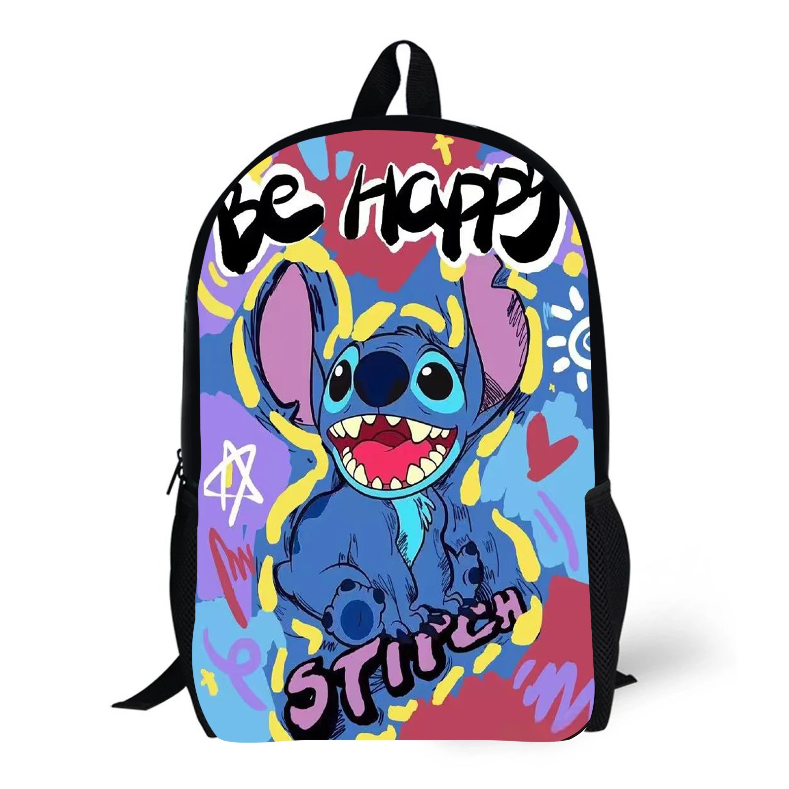 

1pc colorful graffiti style Stitch patterned backpack for commuting and daily use