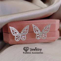 CC Butterfly Stud Earrings For Women 925 Silver Needle Cubic Zirconia Brincos Simple Earring Fine Jewelry CCE730