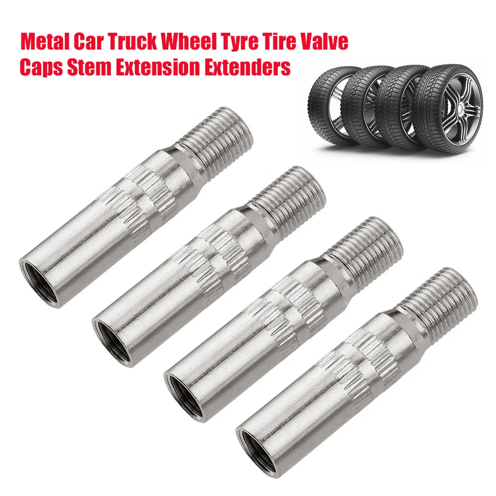 4-16pcs 39mm Screw-on Valve Cap Stem Extension Extenders Metal Silver Auto Car Truck Wheel Tyre Tire Cap Extender Adapter