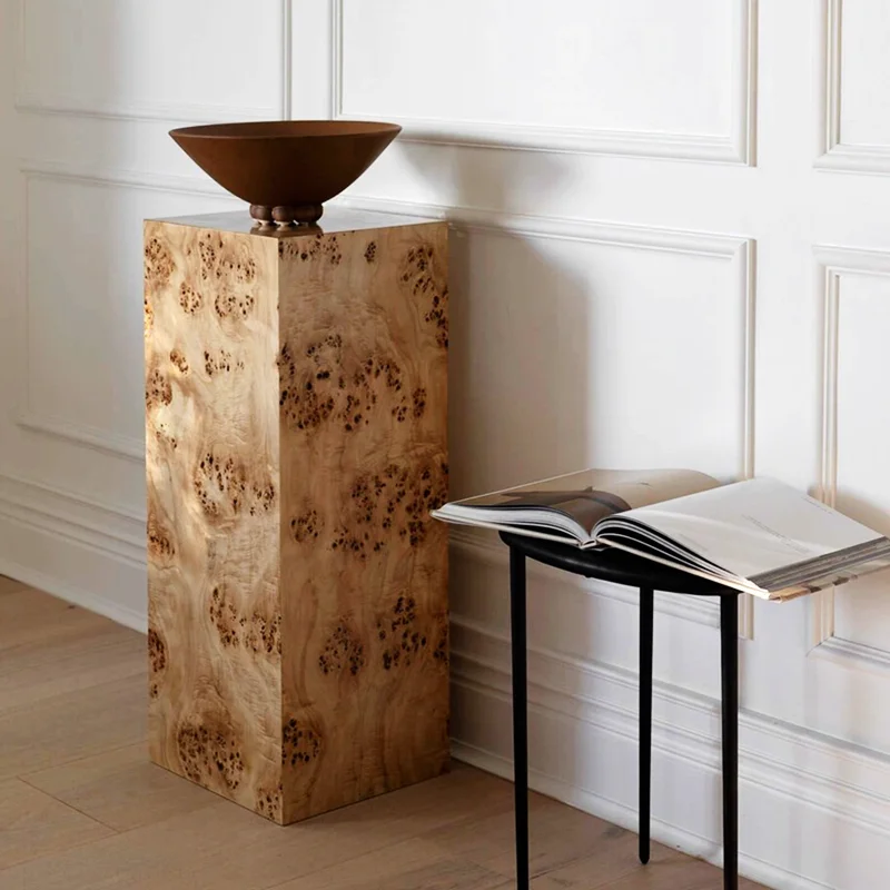 Rachel Donath Modern Burl Wood Grain Coffee Table Linear Sculpture Display Hidden Shelf Left Right Opening Bed Stand Side Table
