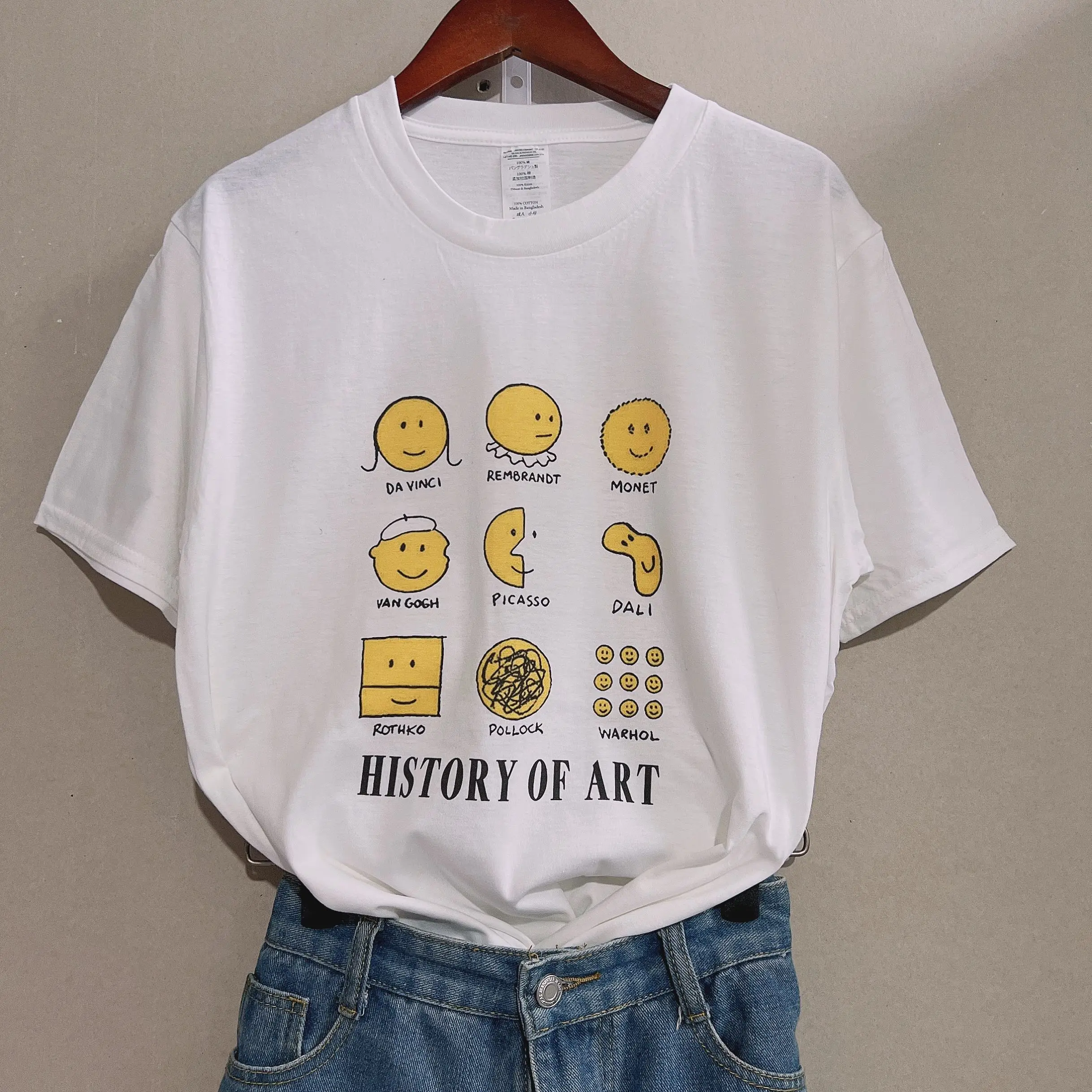 Smile Art history Letter Print Graphic T Shirts Women Couple Short Sleeve O Neck Oversized T Shirt Summer American Fashion 2022